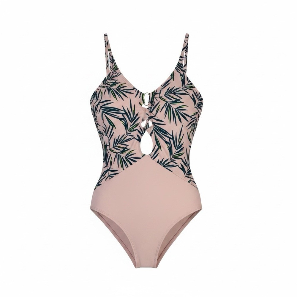 Xhilaration One Piece Swimsuit Womens XS Pink Floral Strappy Plunge High Leg